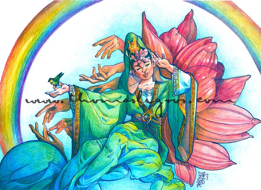 Illustration aux crayons kuan yin